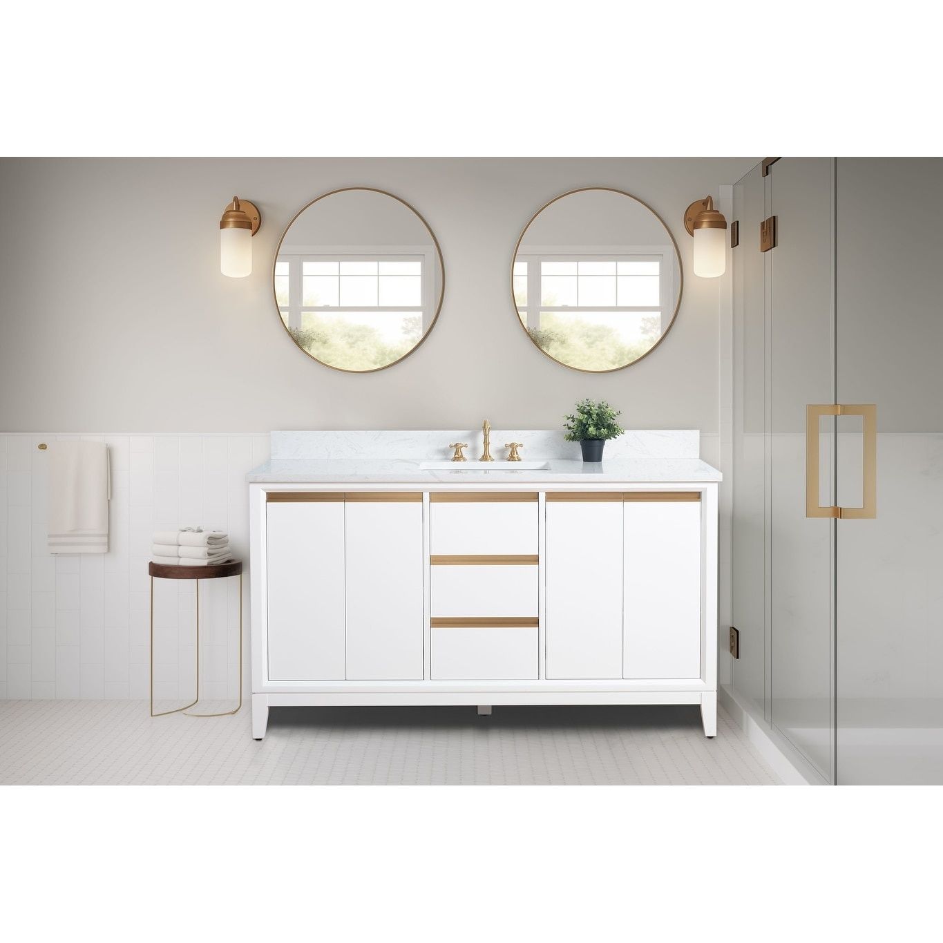 60x22x34″ Single Sink Bathroom Vanity Set with Cabinet &amp; Marble Top