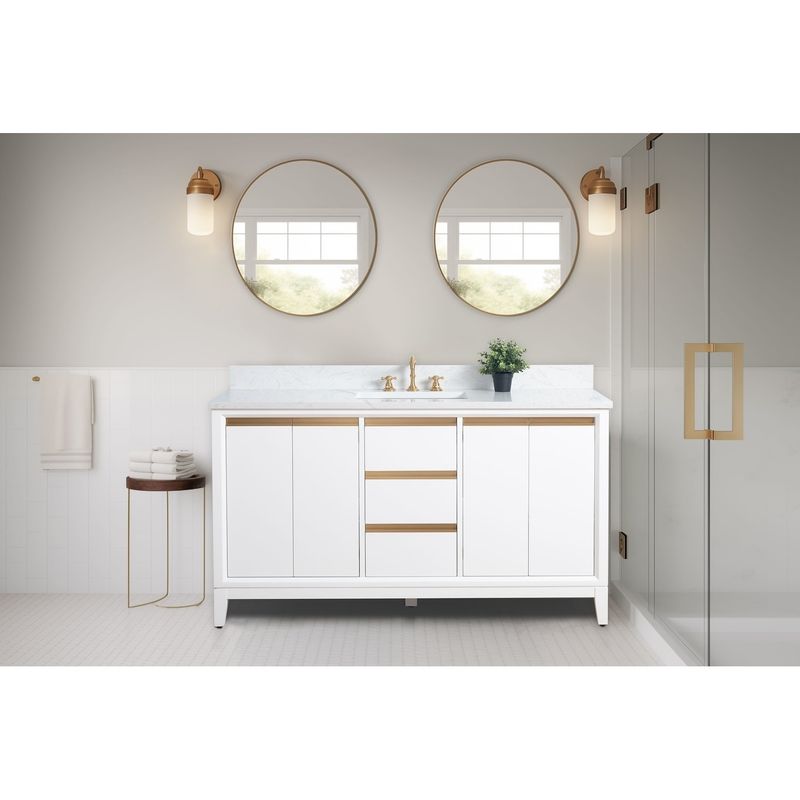 60x22x34″ Single Sink Bathroom Vanity Set with Cabinet &amp; Marble Top