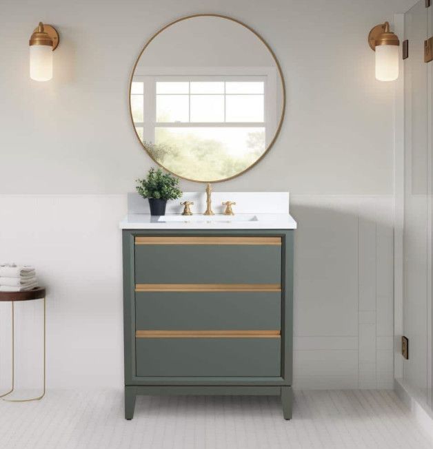 30x22x34″ Single Sink Bathroom Vanity Set with Cabinet &amp; Marble Top