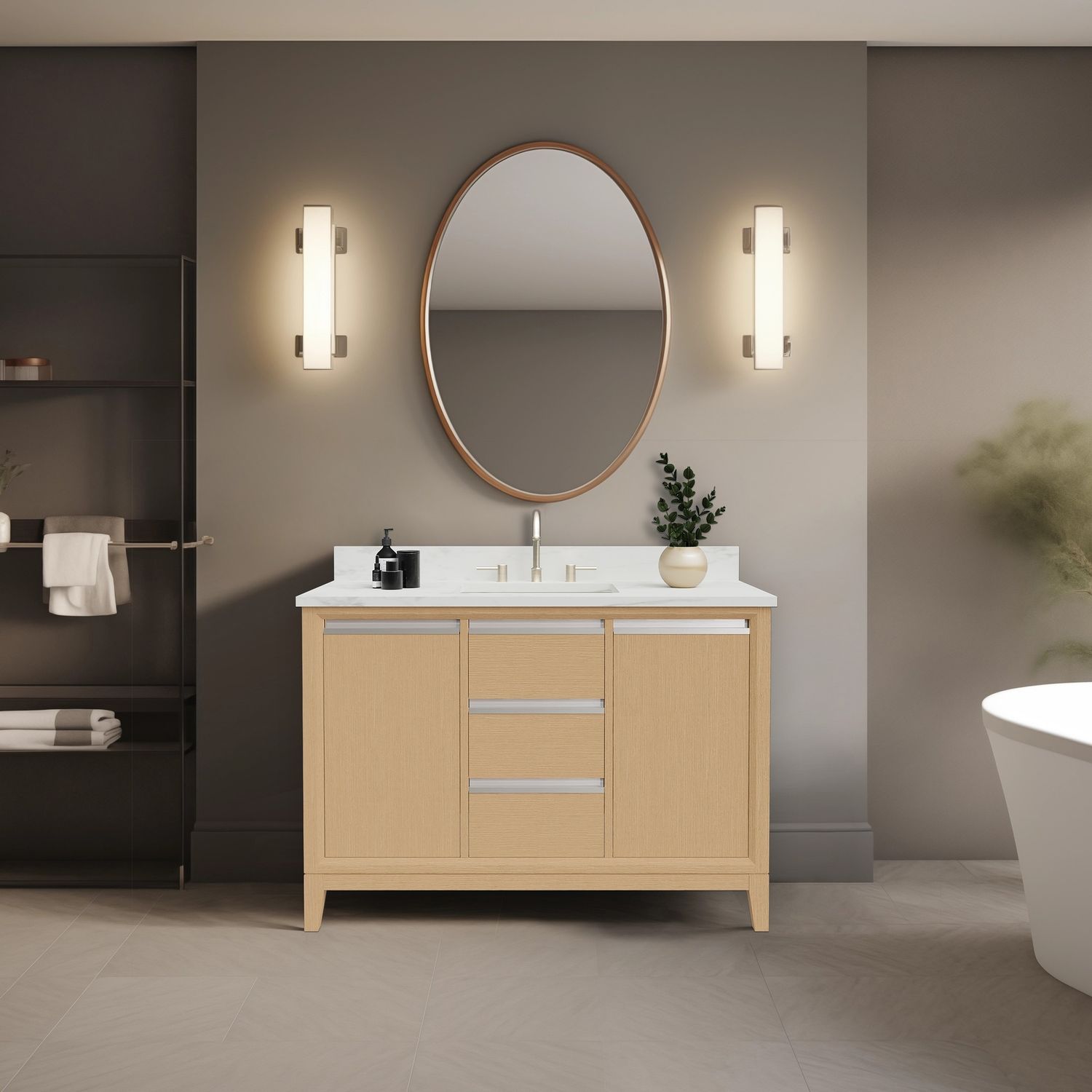 48x22x34″ Single Sink Bathroom Vanity Set with Cabinet &amp; Marble Top