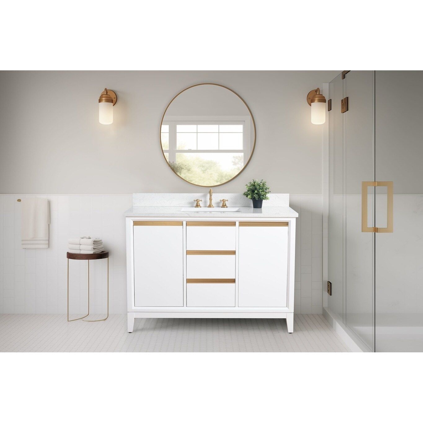 48x22x34″ Single Sink Bathroom Vanity Set with Cabinet &amp; Marble Top