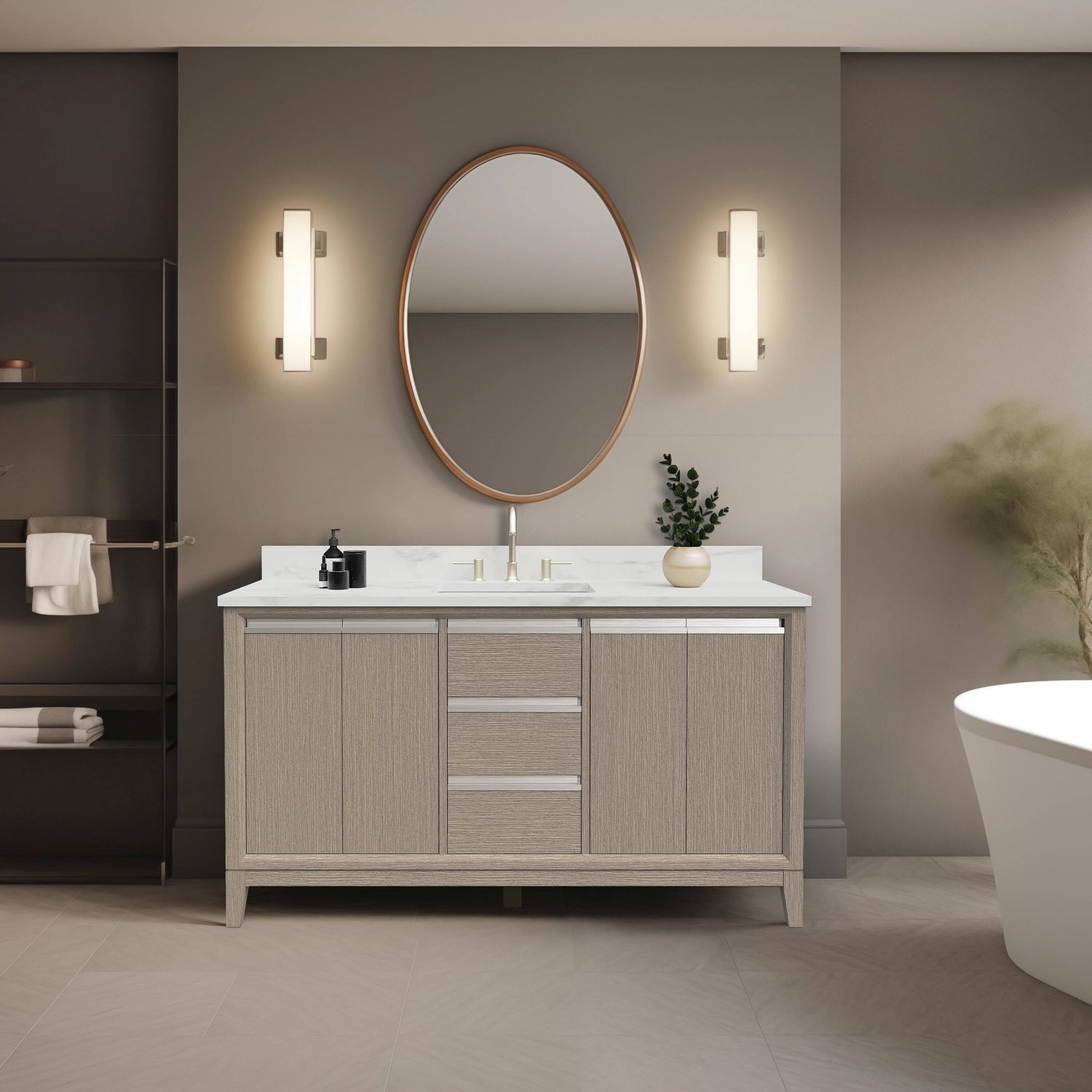 60x22x34″ Single Sink Bathroom Vanity Set with Cabinet &amp; Marble Top