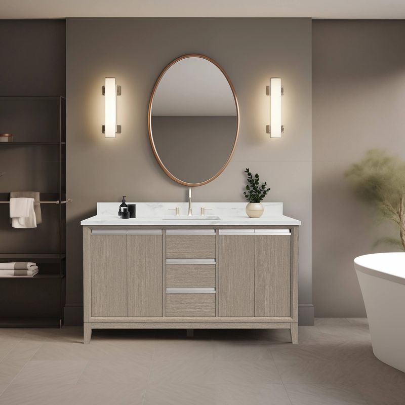 60x22x34″ Single Sink Bathroom Vanity Set with Cabinet &amp; Marble Top