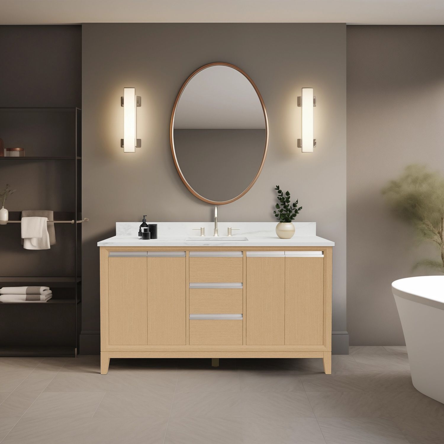 60 Inch Single Sink Bathroom Vanity Set with Cabinet &amp; Marble Top