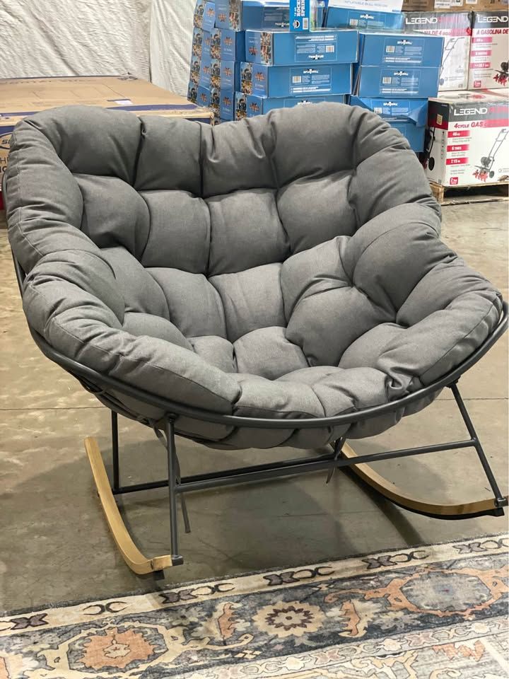 Grand Patio Roy Adult Contemporary Solid Print Steel Outdoor Rocking Chair with Ergonomic Design, Dark Gray