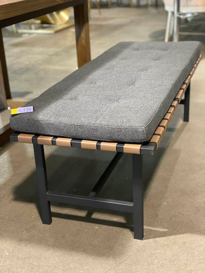 Woven Leather Bench with Cushion