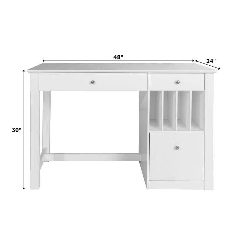 Walker Edison Modern Wood Computer Desk with Keyboard Tray and Drawers  White
