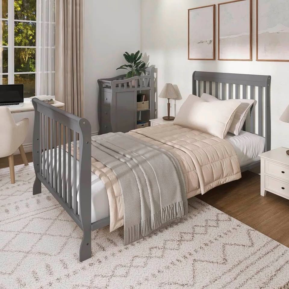 Dream On Me Jayden 4-in-1 Mini Convertible Crib And Changer in Storm Grey, Greenguard Gold Certified, Non-Toxic Finish, New Zealand Pinewood, 1" Mattress Pad