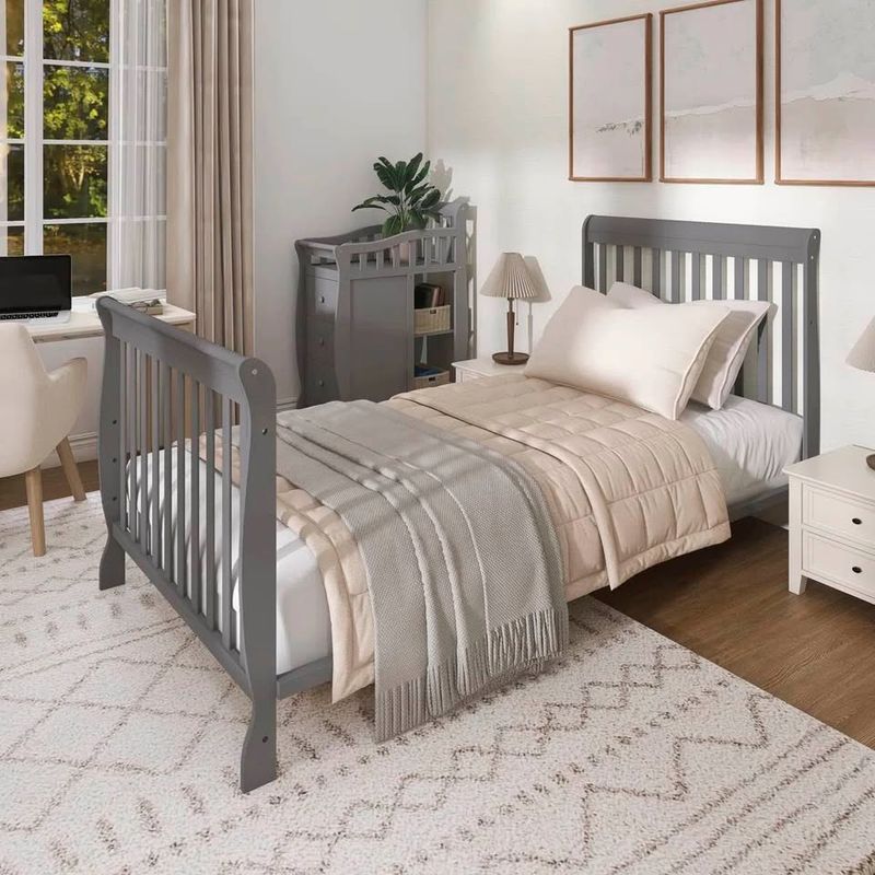 Dream On Me Jayden 4-in-1 Mini Convertible Crib And Changer in Storm Grey, Greenguard Gold Certified, Non-Toxic Finish, New Zealand Pinewood, 1" Mattress Pad