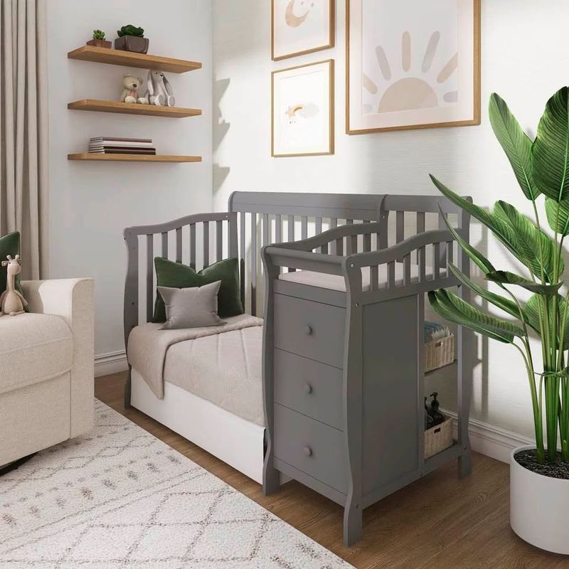 Dream On Me Jayden 4-in-1 Mini Convertible Crib And Changer in Storm Grey, Greenguard Gold Certified, Non-Toxic Finish, New Zealand Pinewood, 1" Mattress Pad