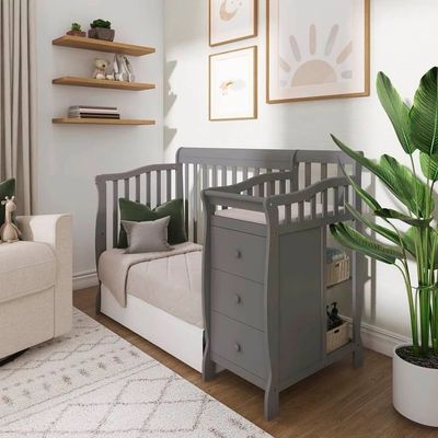 Dream On Me Jayden 4-in-1 Mini Convertible Crib And Changer in Storm Grey, Greenguard Gold Certified, Non-Toxic Finish, New Zealand Pinewood, 1" Mattress Pad