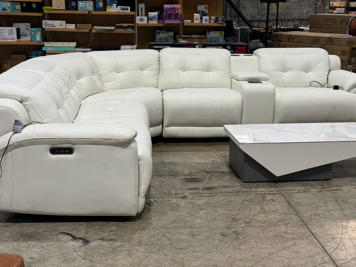 Power Leather Reclining Sectional Recliner Couch, 3-Seater with Auto-Footrest &amp; Headrest,  Wireless Charger, Bluetooth &amp; Cup Holder