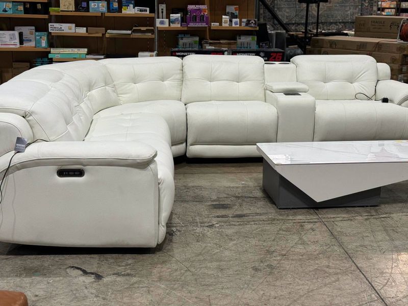 Power Leather Reclining Sectional Recliner Couch, 3-Seater with Auto-Footrest & Headrest, Wireless Charger, Bluetooth & Cup Holder