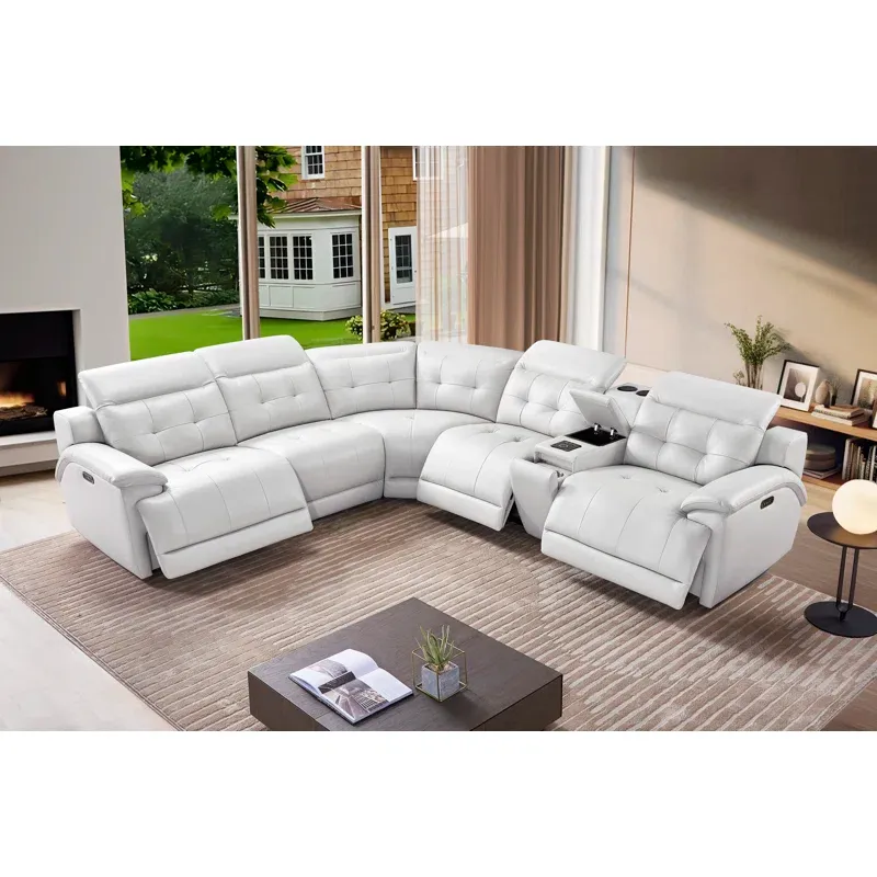 Power Leather Reclining Sectional Recliner Couch, 3-Seater with Auto-Footrest &amp; Headrest,  Wireless Charger, Bluetooth &amp; Cup Holder