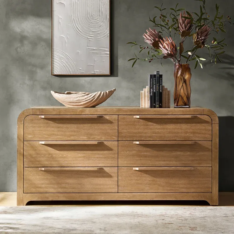 Gillon 62" W 6-Drawer Solid Wood Double Dresser with Hidden Drawer
