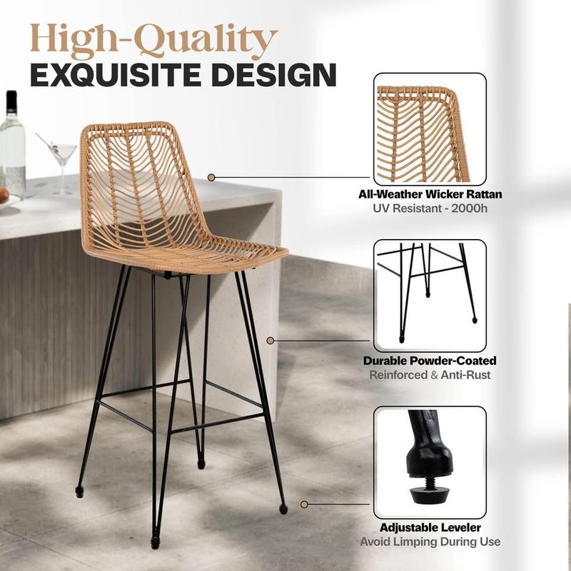(Set of 2) DZO Outdoor Rattan Bar Stools
