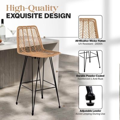 (Set of 2) DZO Outdoor Rattan Bar Stools