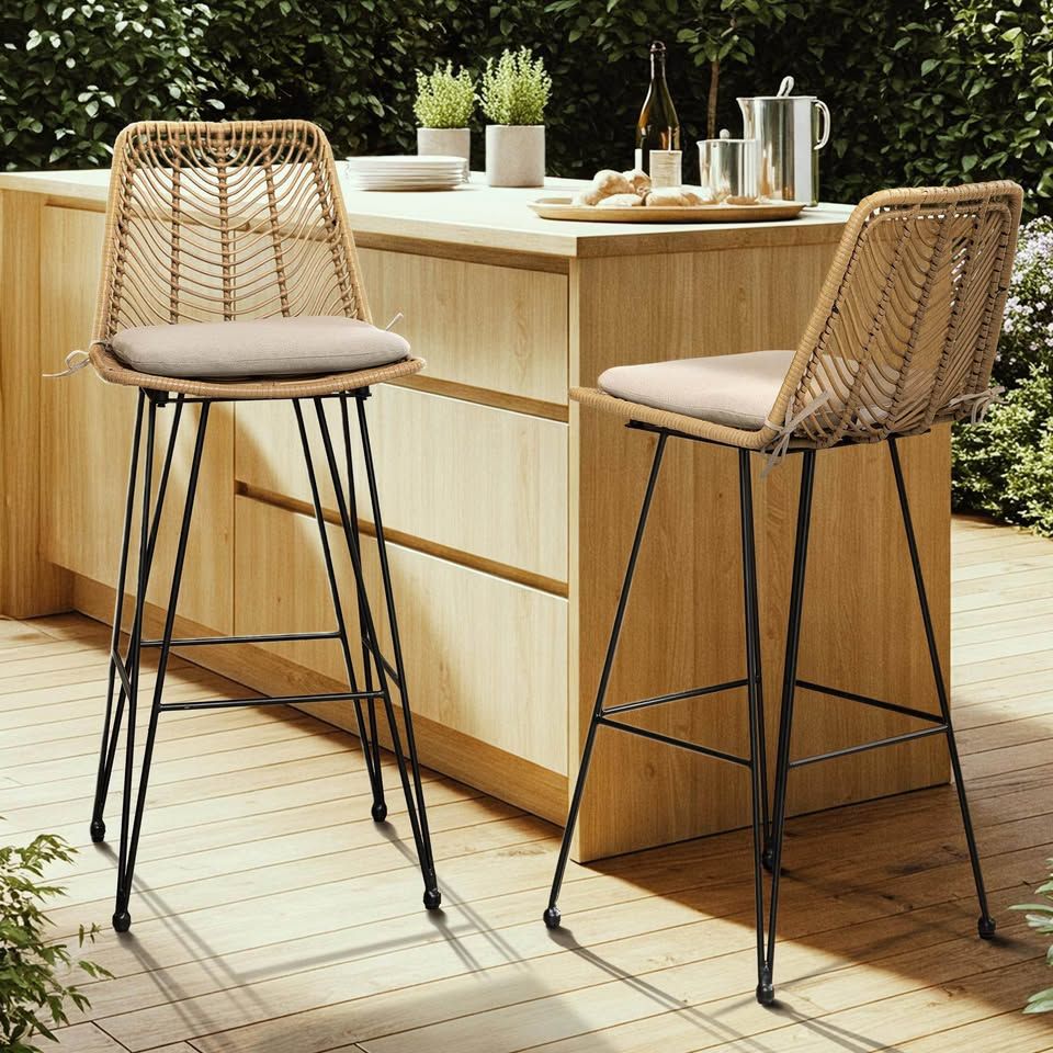 (Set of 2) DZO Outdoor Rattan Bar Stools