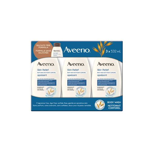 Aveeno Skin Relief Body Wash, Fragrance Free, 3 x 532 mL