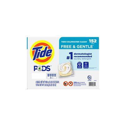 Tide PODS Liquid Laundry Detergent Pacs, Free &amp; Gentle, 152-count