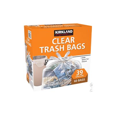 Kirkland Signature Clear Trash Bags, 60 Count