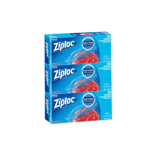 Ziploc Brand Large Freezer Bags, 3 packs of 50