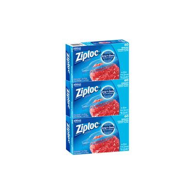 Ziploc Brand Medium Freezer Bags, 3 packs of 60