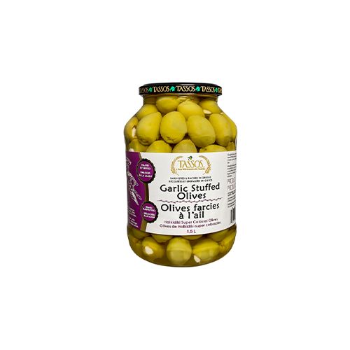 Tassos Garlic Stuffed Olives, 1.5 L