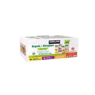 Kirkland Signature Organic Juice Assorted Flavours, 40 x 200 mL