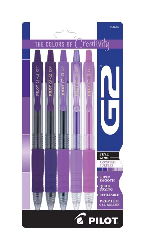 G2 Pen Set - Assorted Colors - 5 Pack, Color: Purple