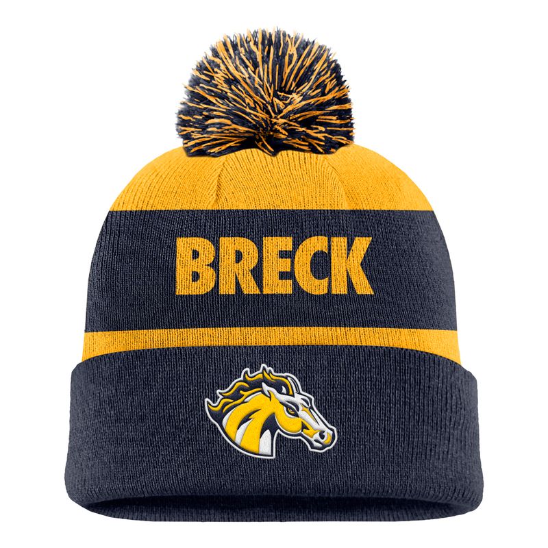 Winter Hat - Nike Breck Mustangs Youth Stripe Peak Beanie w/Pom