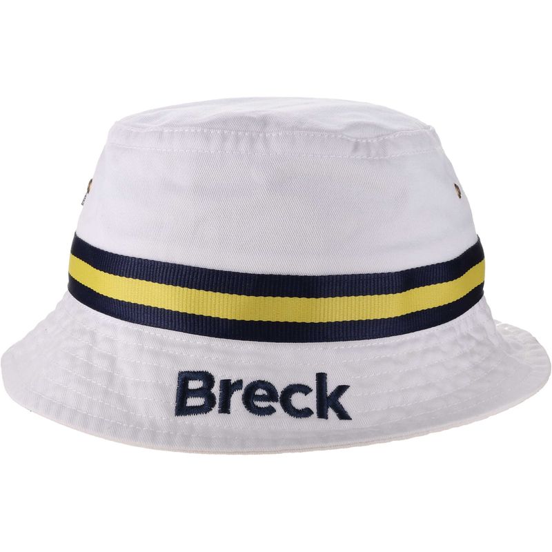 Bucket Hat - White with Striped Band and Embroidered Breck