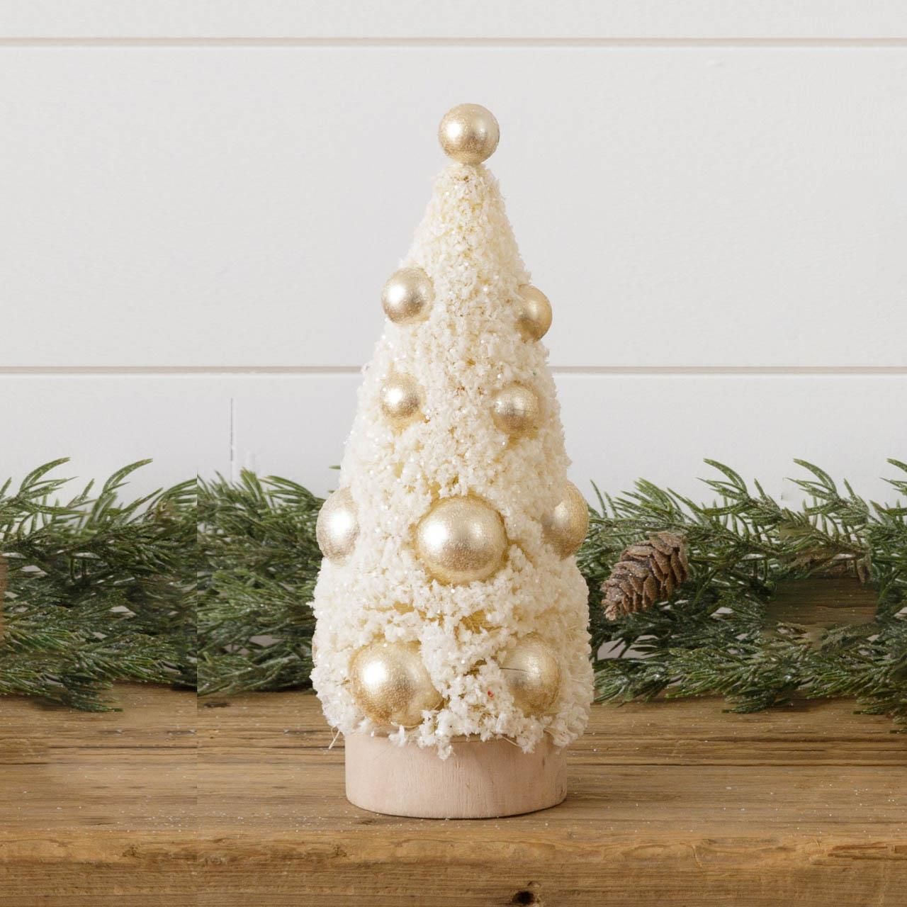 Clearance Champagne Bottle Brush Tree w/ Gold Ornaments, Size: LG 12”