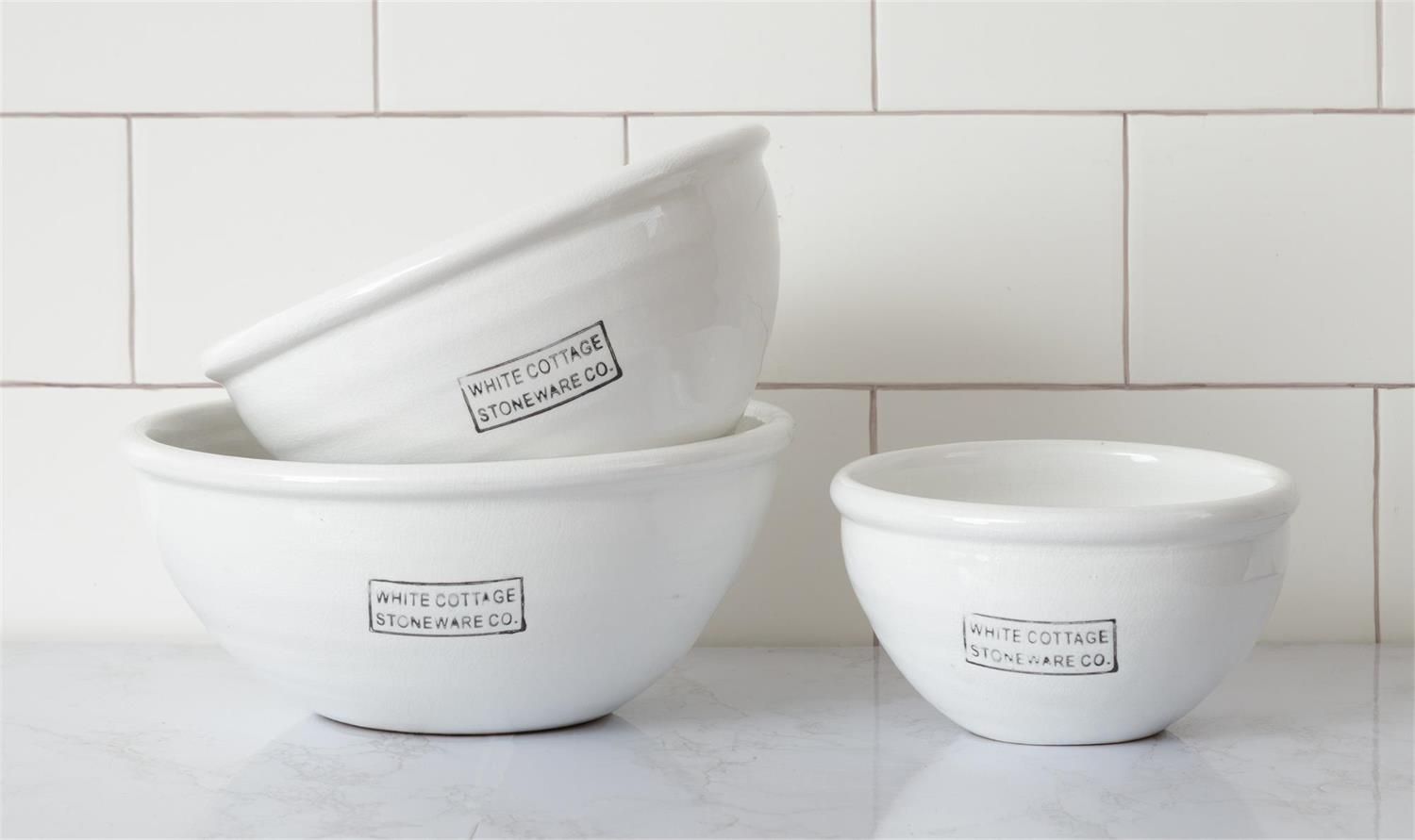 White Cottage Stoneware Mixing Bowl, Size: 4 x 6.5 dia