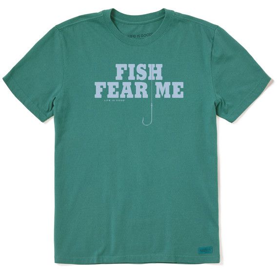Men&#39;s Fish Fear Me Hook Short Sleeve, Color: Spruce Green, Size: M
