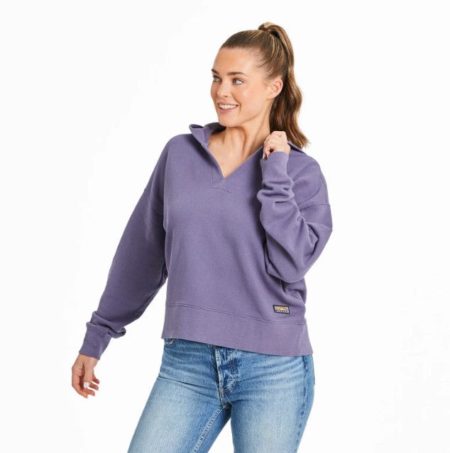 Women’s Solid French Terry Boxy Pullover, Size: MD