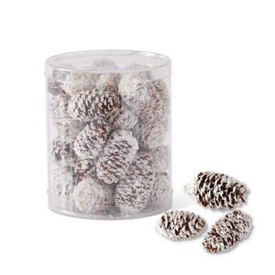 6.5&quot; Cylinder of Glittered Flocked Long Brown Pinecones