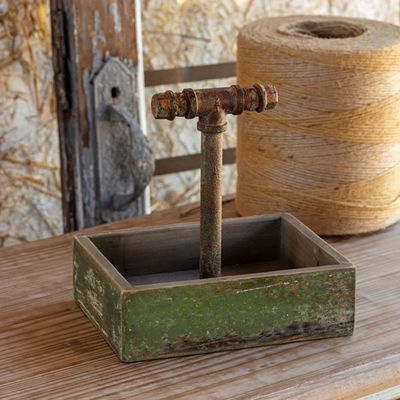 Painted Wood Folk Art Caddy w/ Handle