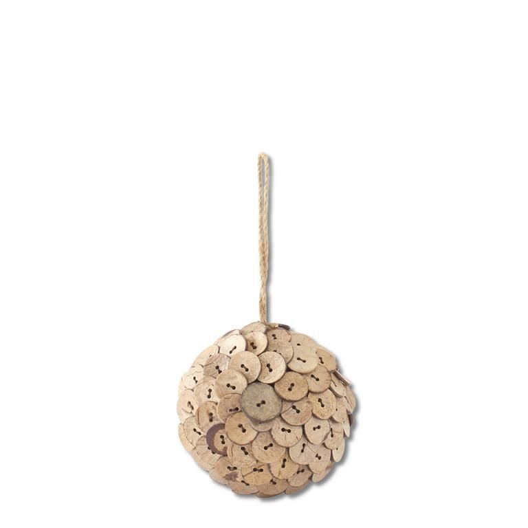 Coconut Button Ball Ornament 4&quot;