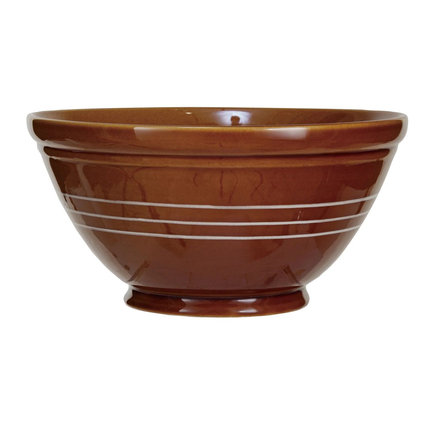 Brown 3 qt Stoneware Mixing Bowl with Lines