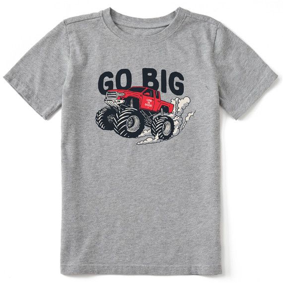 Go Big Monster Truck Heather Gray LG Kids MD by Life is Good