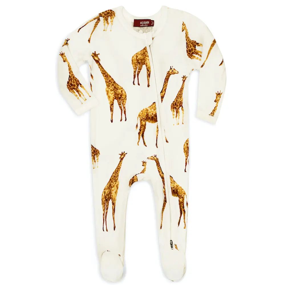 Bamboo Zipper Pajama, Color: Orange Giraffe, Size: 18-24M