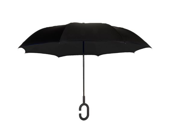 UnbelievaBrella Solid Reverse Closing Umbrella, Color: Black/Black