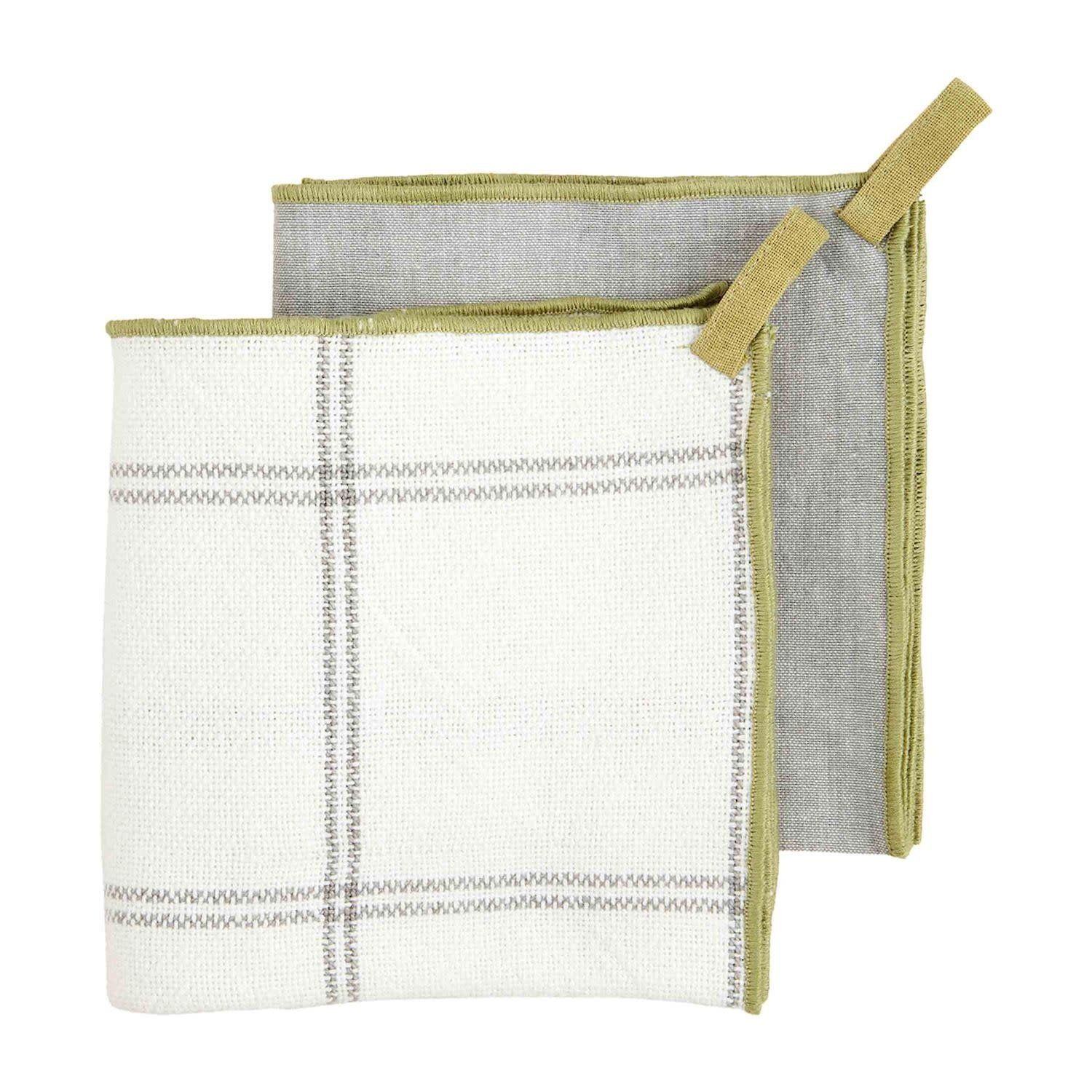 Stitch Edge Towel Set, Color: Gray / Green