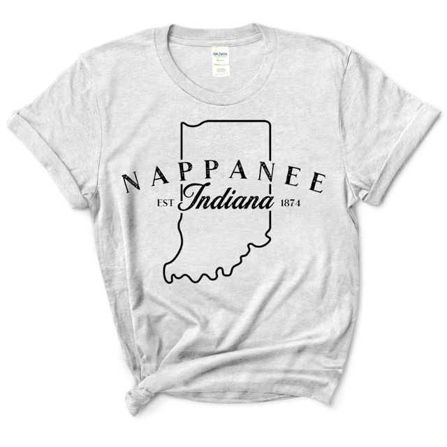 Nappanee State Outline Tee, Size: SM, Color: Ash Gray