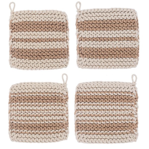 Cotton Crochet Tan Stripe Pot Holder