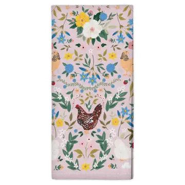 Chicken &amp; Flowers Tea Towel