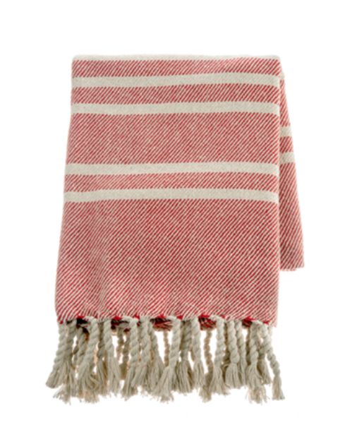 Red and Natural Stripe Woven Throw