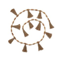 Clearance Bead and Jute Tassel Garland Beige