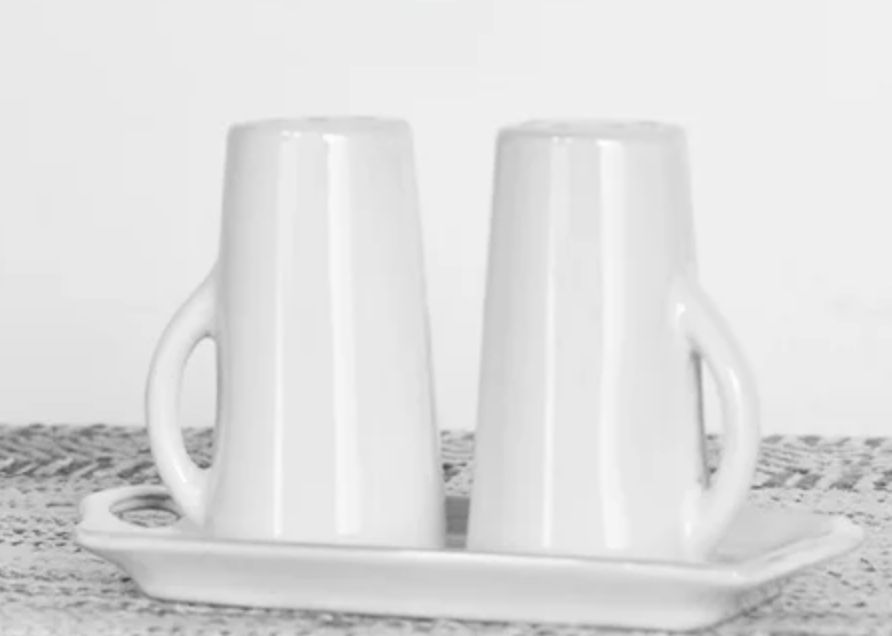 Salt &amp; Pepper White Shakers with Tray